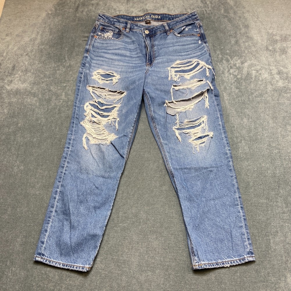 American Eagle Outfitters Strigid Jeans Womens 12 Blue Cotton Stretch Distressed